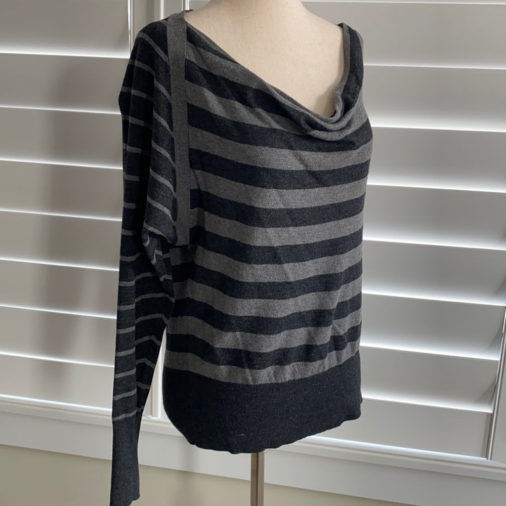 Ann Taylor LOFT sz XS grey striped cowl neck bubble sleeve sweater wool blend